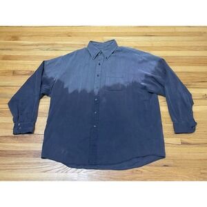 Brooks‎ Brothers Button Men's Shirt XL Herringbone Gray Blue Long Italy Cotton